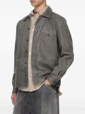Samsoe Men's Washed Grey Suede Shirt Jacket
